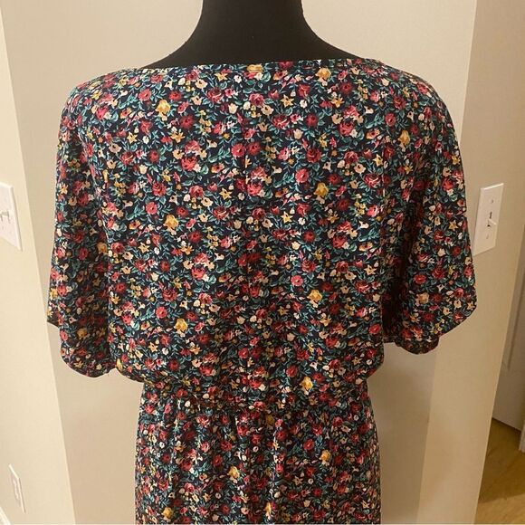 Emery Rose Shein Floral Midi Dress Black Red Yellow 2X - Picture 6 of 10